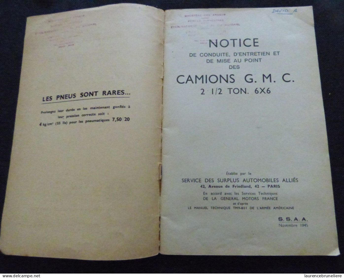 NOTICE DE CONDUITE D'ENTRETIEN ET DE MISE AU POINT DES CAMIONS G.M.C. 2 1/2 TON  6X6 - ARMEE AMERICAINE -  1945 - Veicoli