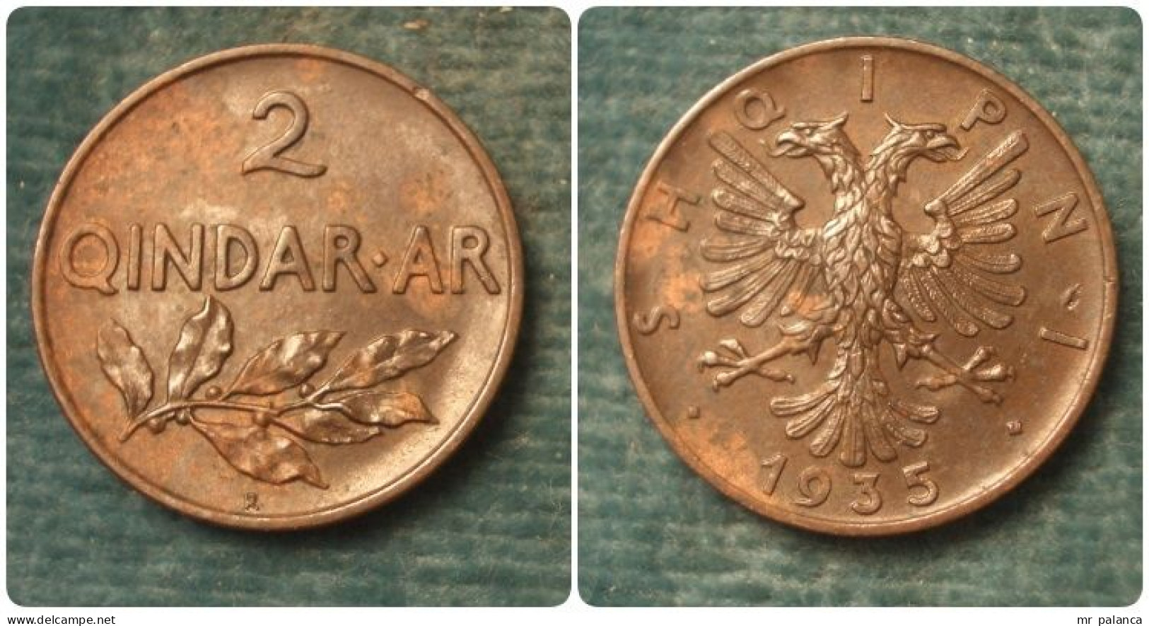 M_p> Albania 2 Qindar- Ar 1935 Zecca ROMA - Moneta NON Comune - Albania