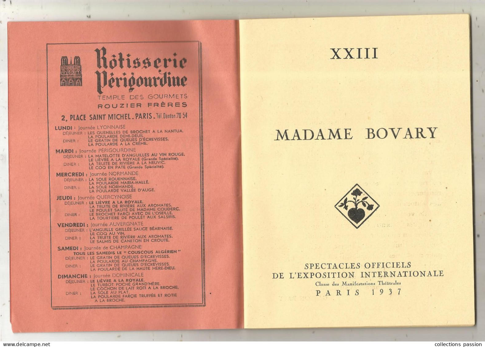 Programme, Théatre MONTPARNASSE , Gaston Baty, MADAME BOVARY, 1937, 48 PAGES,n° XXIII, Frais Fr 2.95e - Programme