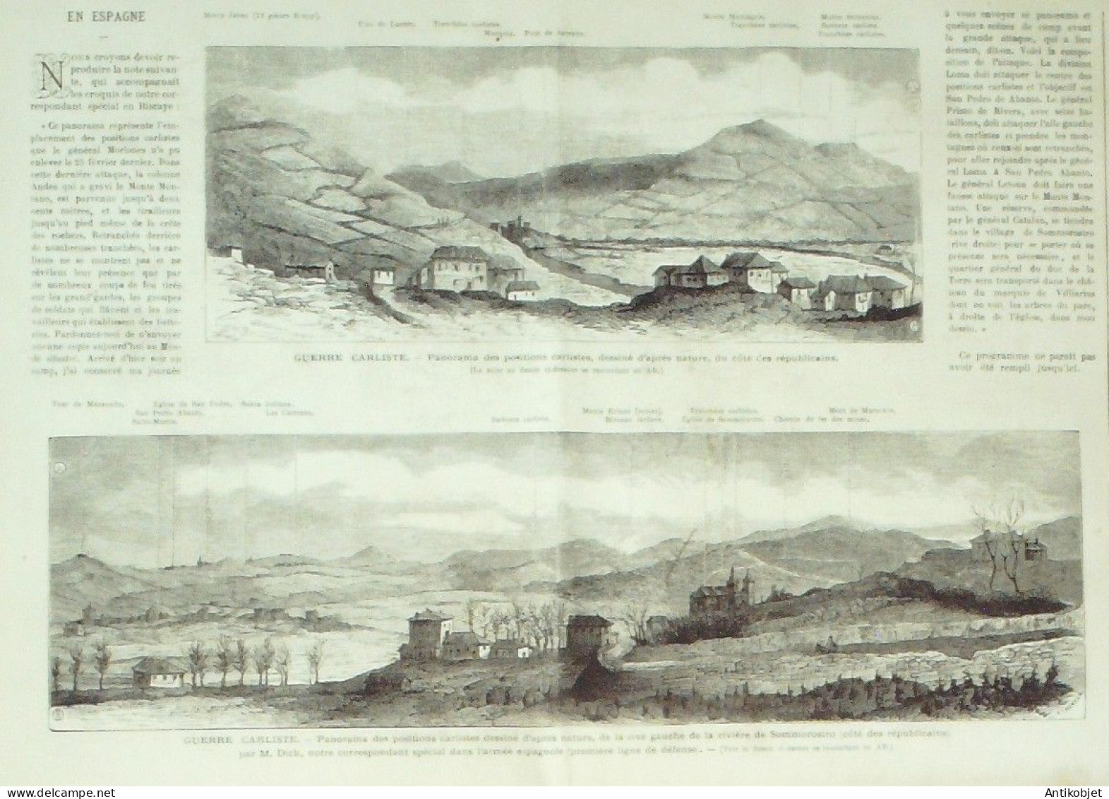 Le Monde illustré 1874 n°886 Espagne Somorrostro guerre Carliste Ballon Etoile polaire