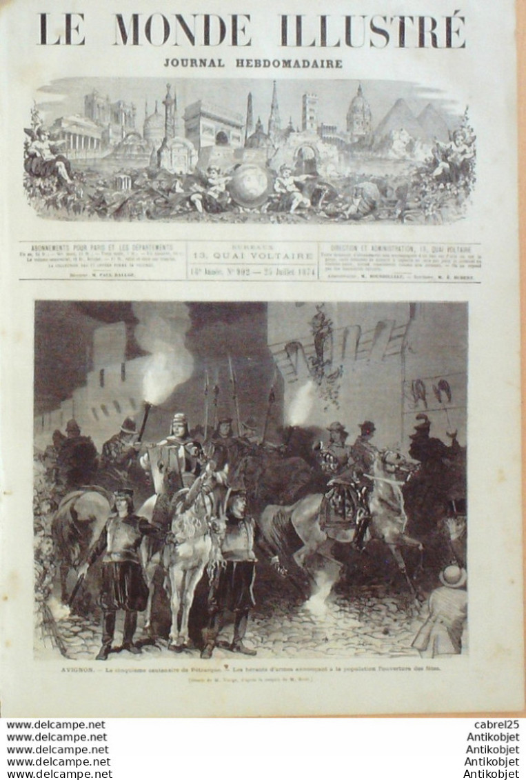 Le Monde Illustré 1874 N°902 Avignon (84) Centenaire Pétrarque Nigra Italie Milan Montmartre Sacre Coeur - 1850 - 1899