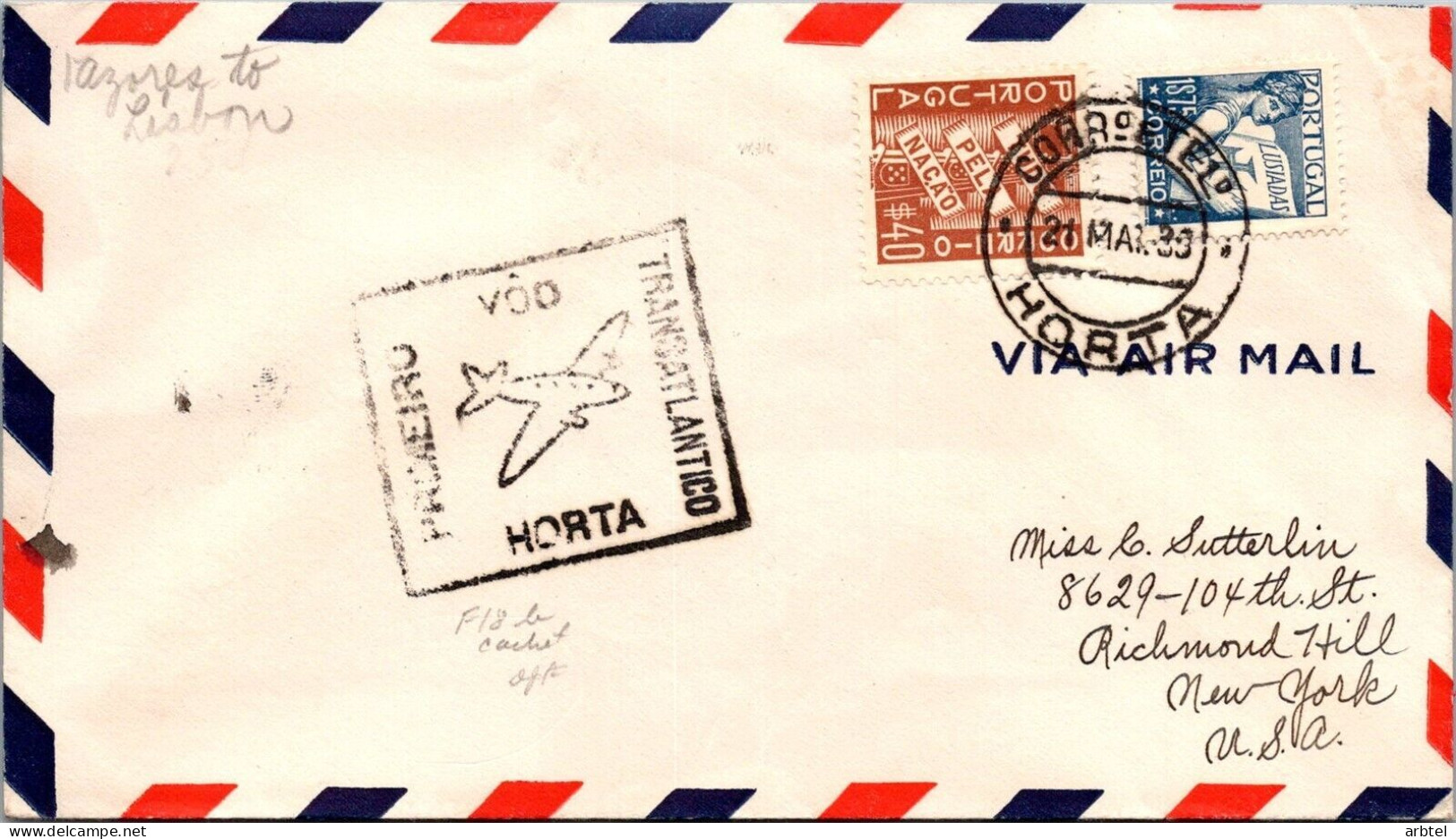 PORTUGAL 1939 PRIMER VUELO TRANSATLANTICO HORTA LISBOA - Lettres & Documents
