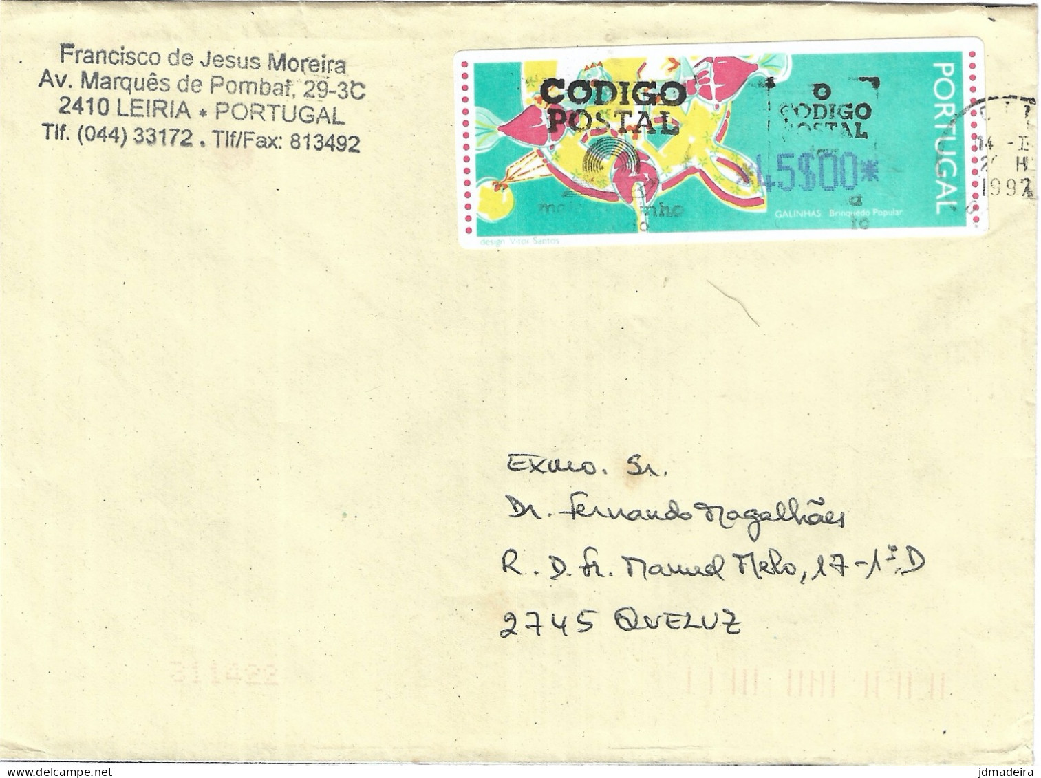 Portugal Cover With ATM 45$00 Stamp - Franking Machines (EMA)