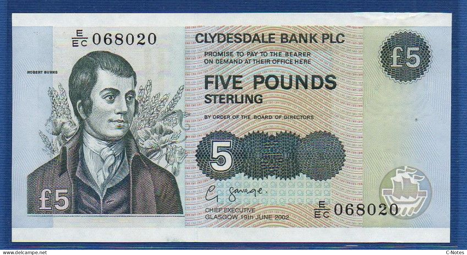 SCOTLAND - P.218d – 5 POUNDS 2002 UNC-, S/n E/EC 068020 - 5 Pond