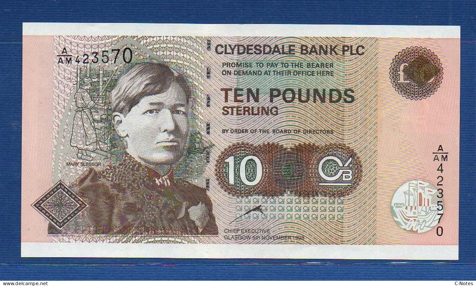 SCOTLAND - P.226b – 10 POUNDS 05.11.1998 UNC-, S/n A/AM 423570  "Work Of Mary Slesser" Commemorative Issue - 10 Pounds