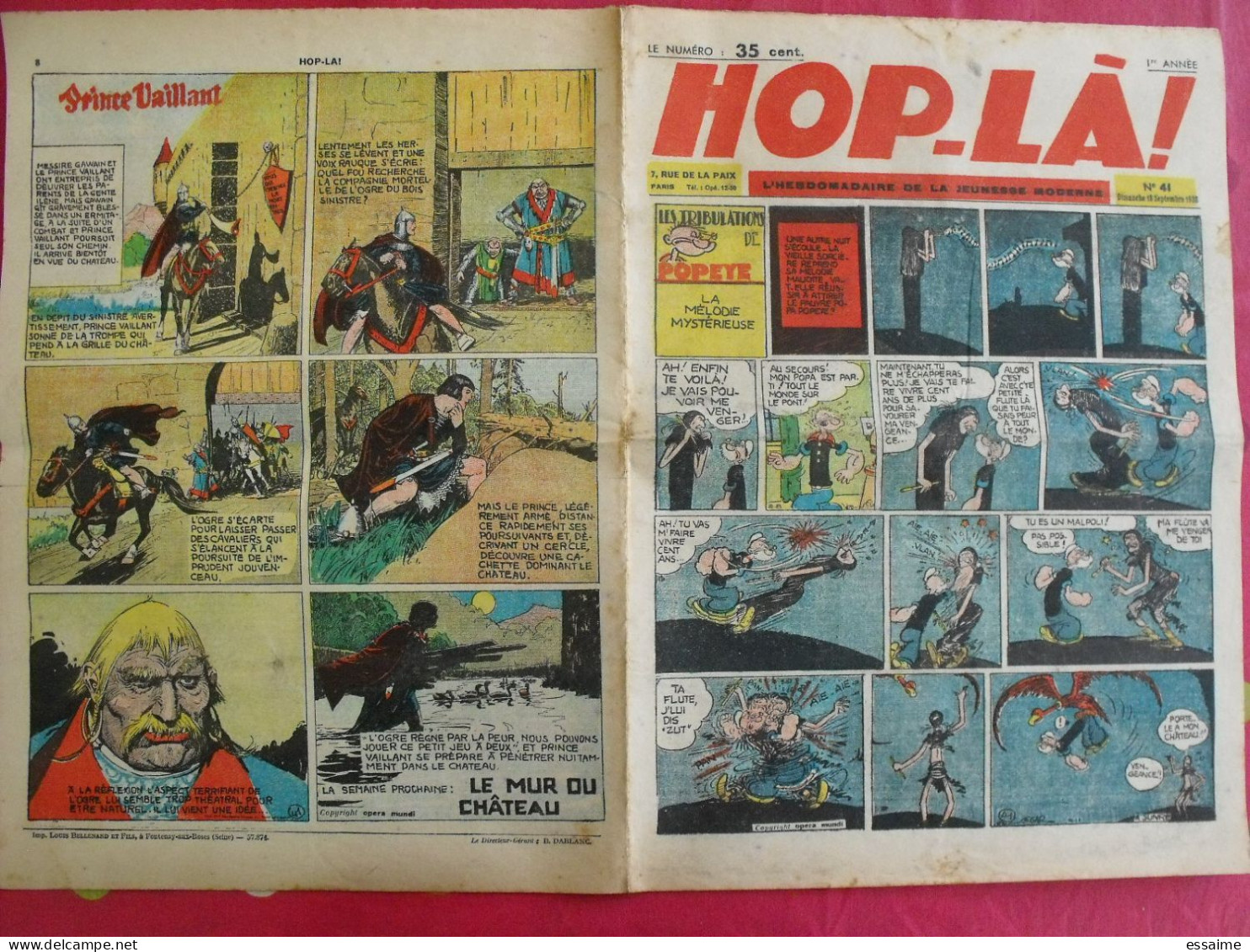 Hop-Là ! N° 41 De 1938. Popeye, Prince Vaillant (Foster), Mandrake, Marc Orian, Diane, Patrouille Aigles. à Redécouvrir - Other & Unclassified