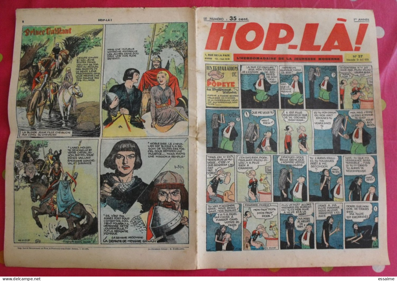 Hop-Là ! N° 37 De 1938. Popeye, Prince Vaillant (Foster), Mandrake, Marc Orian, Diane, Patrouille Aigles. à Redécouvrir - Otros & Sin Clasificación