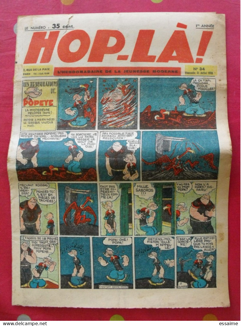 Hop-Là ! N° 34 De 1938. Popeye, Prince Vaillant (Foster), Mandrake, Marc Orian, Diane, Patrouille Aigles. à Redécouvrir - Altri & Non Classificati