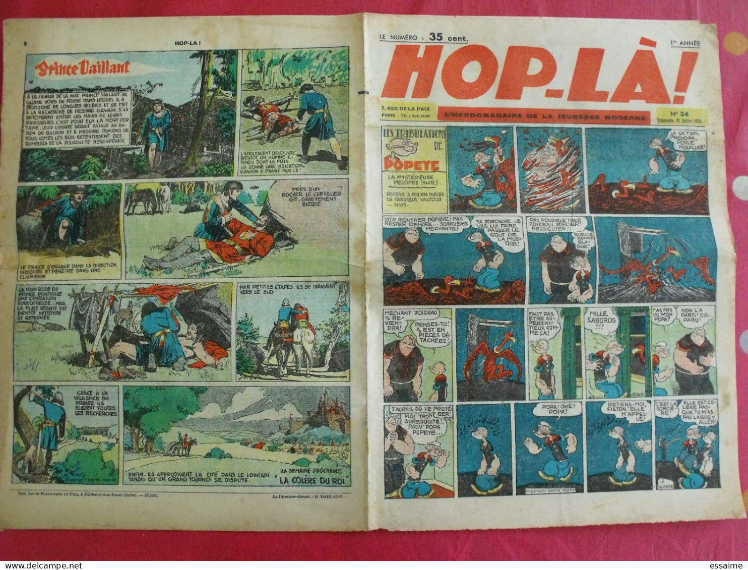Hop-Là ! N° 34 De 1938. Popeye, Prince Vaillant (Foster), Mandrake, Marc Orian, Diane, Patrouille Aigles. à Redécouvrir - Otros & Sin Clasificación