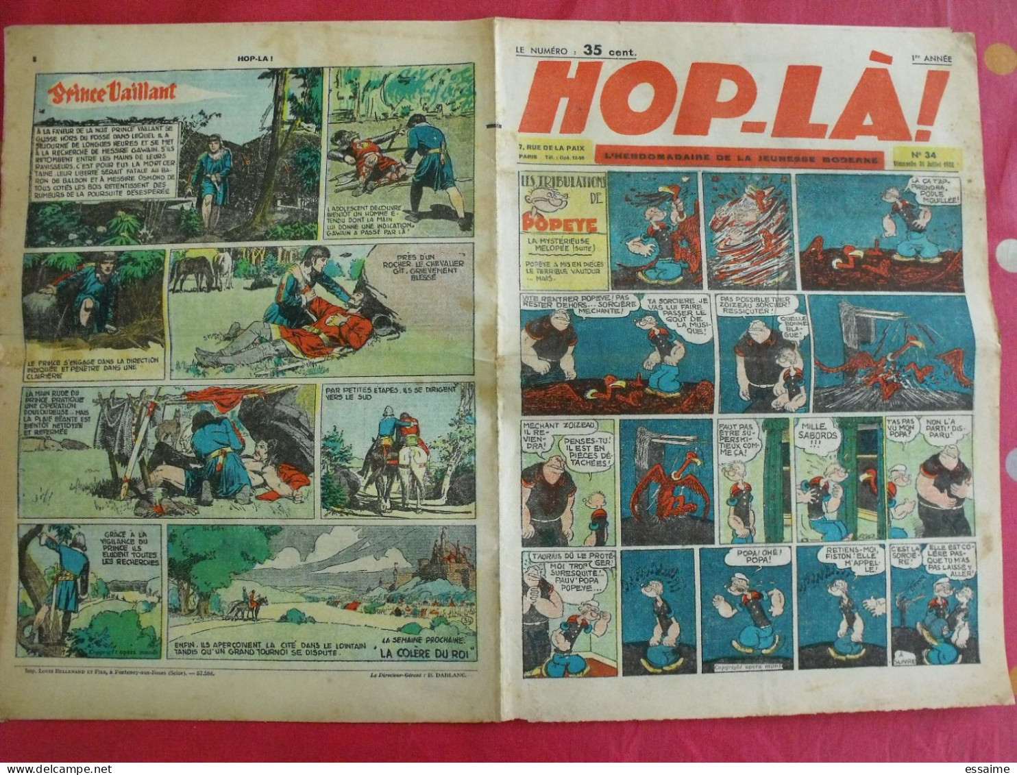 Hop-Là ! N° 34 De 1938. Popeye, Prince Vaillant (Foster), Mandrake, Marc Orian, Diane, Patrouille Aigles. à Redécouvrir - Altri & Non Classificati