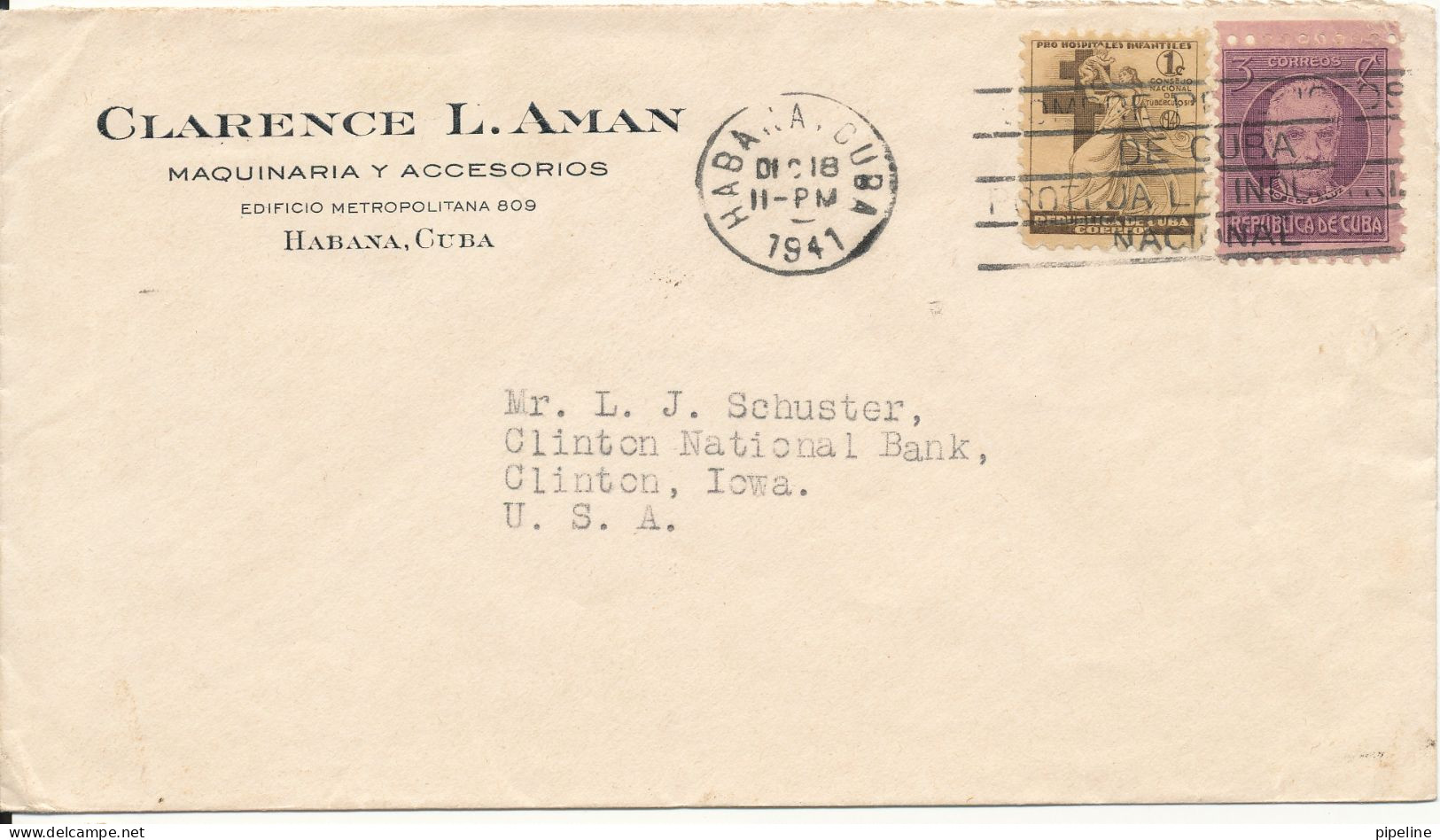 Cuba Cover Sent To USA Habana 18-12-1941 - Lettres & Documents
