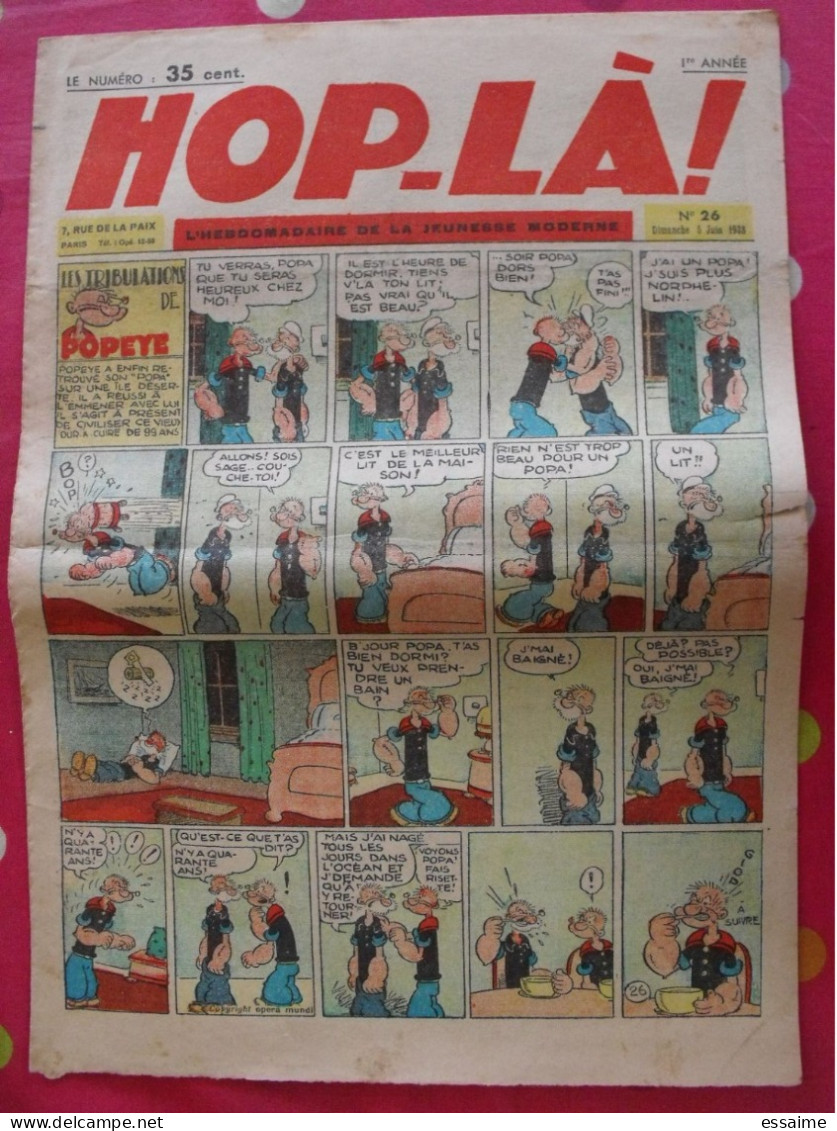 Hop-Là ! N° 26 De 1938. Popeye, Prince Vaillant (Foster), Mandrake, Marc Orian, Diane, Patrouille Aigles. à Redécouvrir - Otros & Sin Clasificación