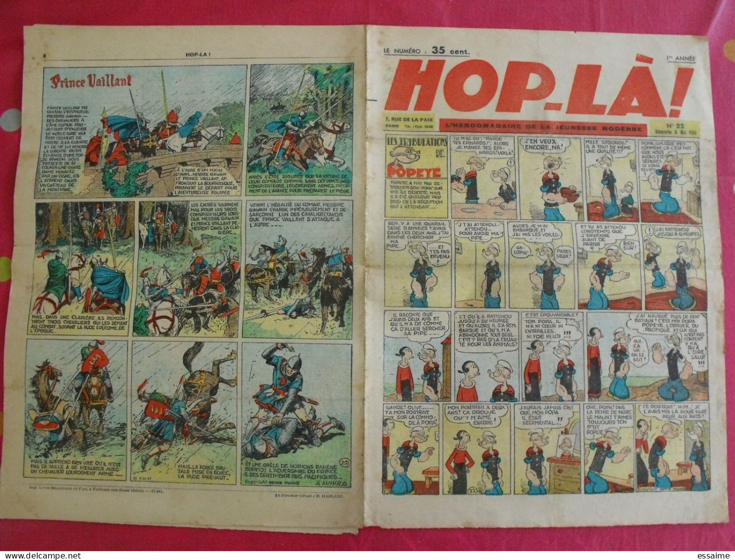 Hop-Là ! N° 22 De 1938. Popeye, Prince Vaillant (Foster), Mandrake, Marc Orian, Diane, Patrouille Aigles. à Redécouvrir - Andere & Zonder Classificatie