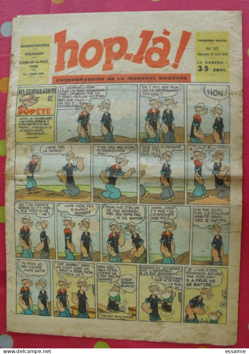 Hop-Là ! N° 20 De 1938. Popeye, Prince Vaillant (Foster), Mandrake, Marc Orian, Diane, Patrouille Aigles. à Redécouvrir - Otros & Sin Clasificación