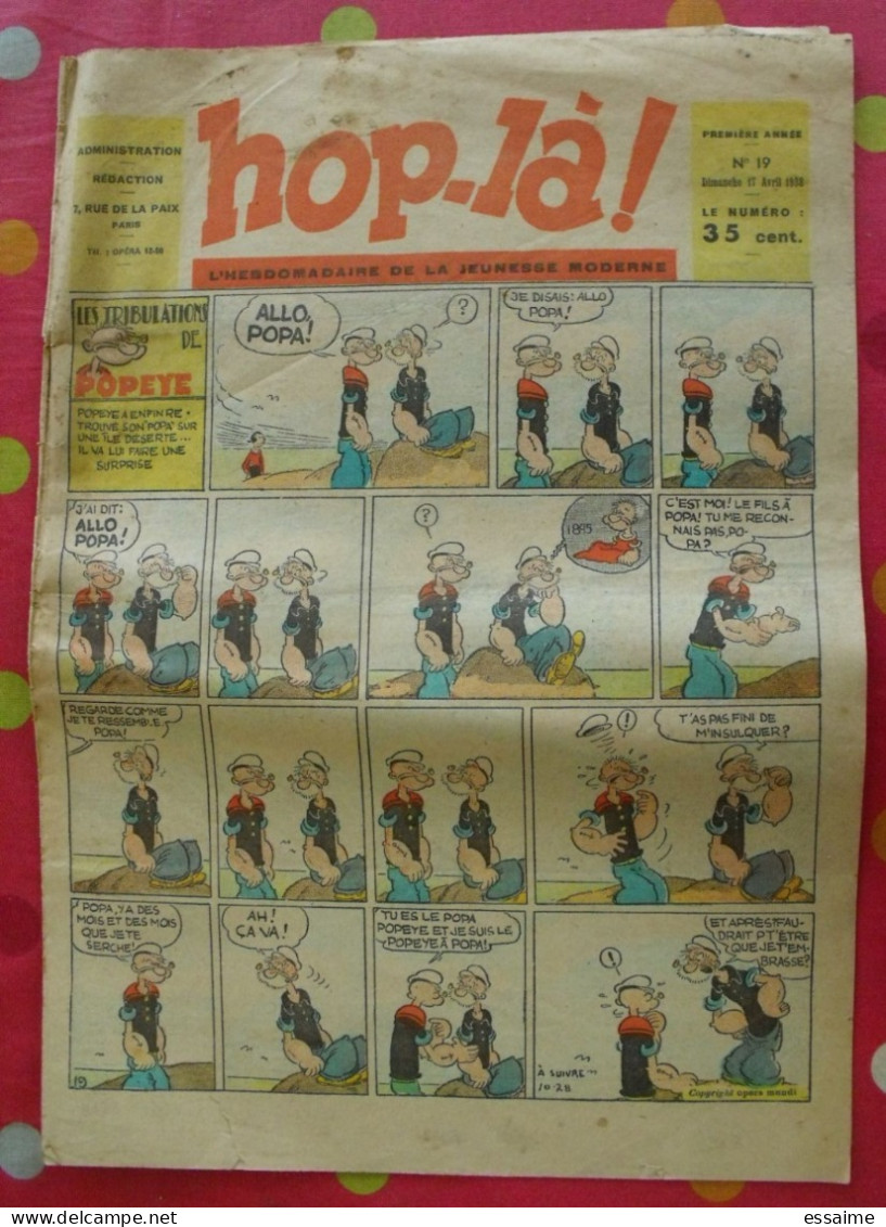 Hop-Là ! N° 19 De 1938. Popeye, Prince Vaillant (Foster), Mandrake, Marc Orian, Diane, Patrouille Aigles. à Redécouvrir - Andere & Zonder Classificatie