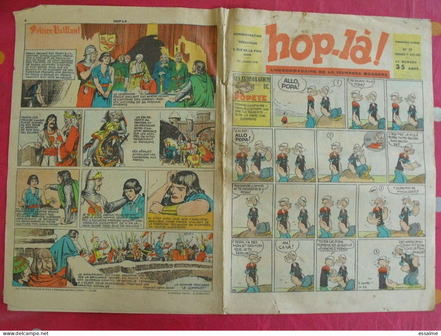 Hop-Là ! N° 19 De 1938. Popeye, Prince Vaillant (Foster), Mandrake, Marc Orian, Diane, Patrouille Aigles. à Redécouvrir - Otros & Sin Clasificación