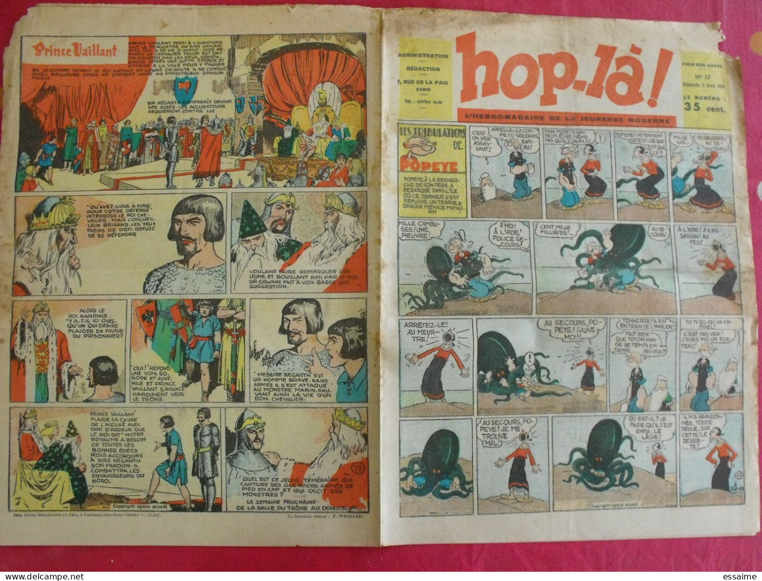 Hop-Là ! N° 17 De 1938. Popeye, Prince Vaillant (Foster), Mandrake, Marc Orian, Diane, Patrouille Aigles. à Redécouvrir - Sonstige & Ohne Zuordnung
