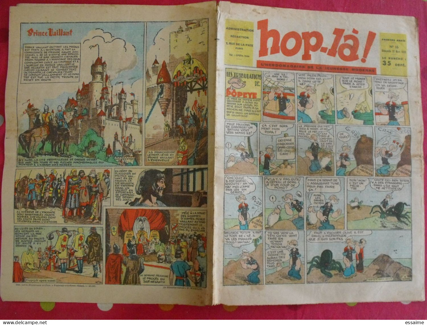 Hop-Là ! N° 16 De 1938. Popeye, Prince Vaillant (Foster), Mandrake, Marc Orian, Diane, Patrouille Aigles. à Redécouvrir - Sonstige & Ohne Zuordnung