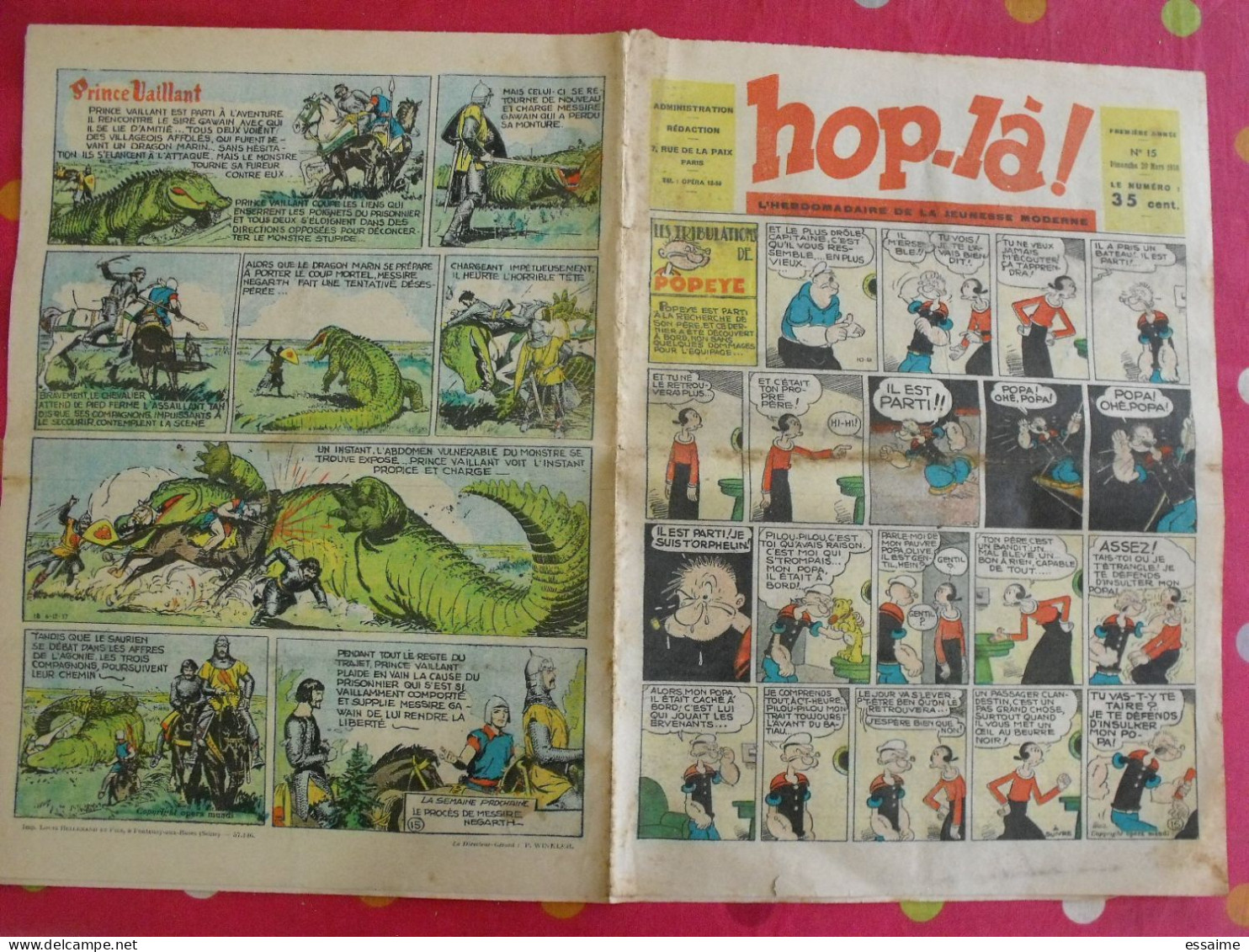 Hop-Là ! N° 15 De 1938. Popeye, Prince Vaillant (Foster), Mandrake, Marc Orian, Diane, Patrouille Aigles. à Redécouvrir - Sonstige & Ohne Zuordnung
