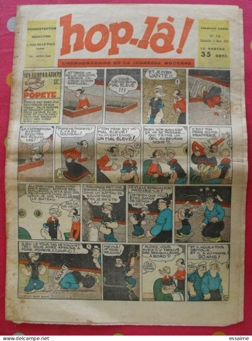 Hop-Là ! N° 14 De 1938. Popeye, Prince Vaillant (Foster), Mandrake, Marc Orian, Diane, Patrouille Aigles. à Redécouvrir - Otros & Sin Clasificación