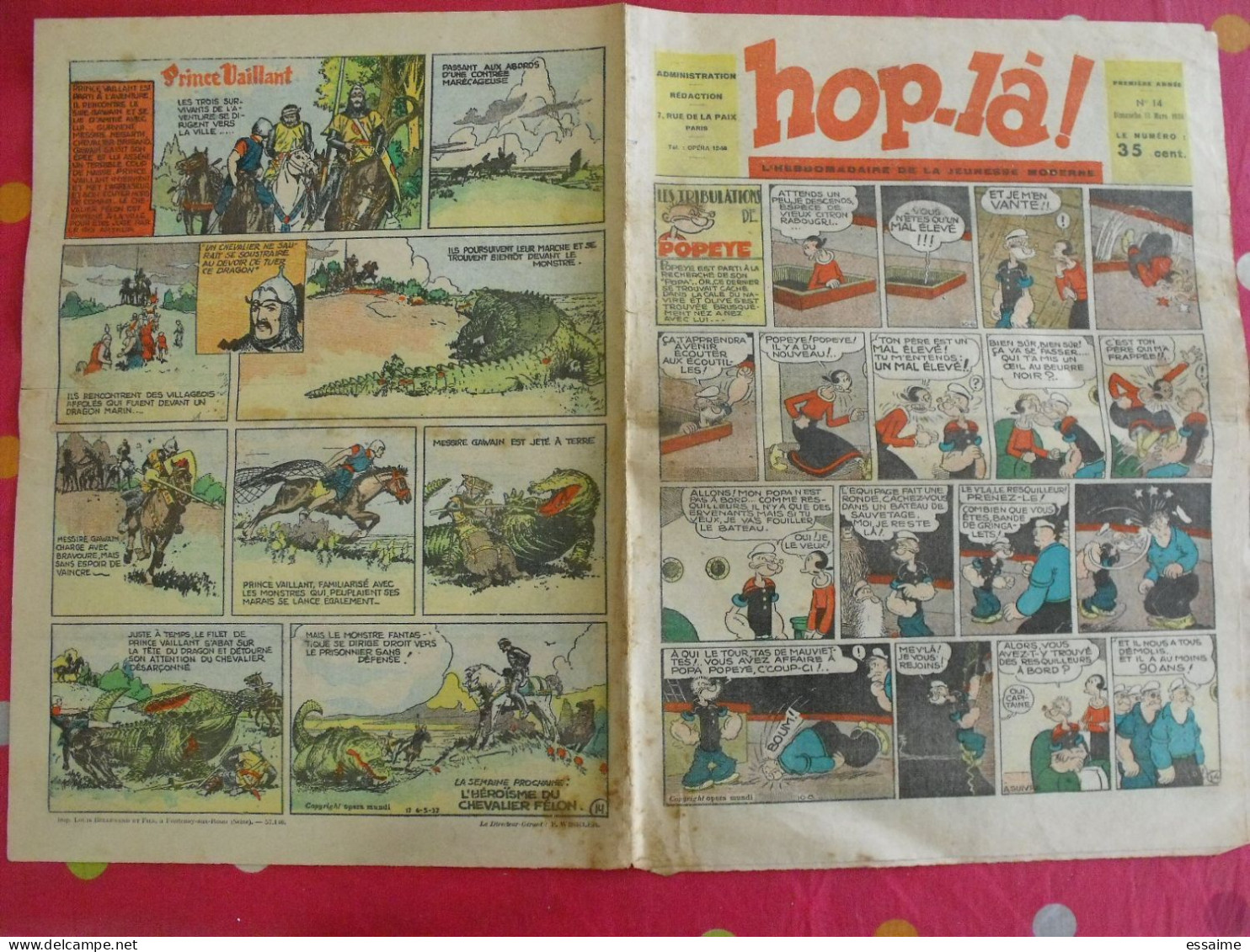 Hop-Là ! N° 14 De 1938. Popeye, Prince Vaillant (Foster), Mandrake, Marc Orian, Diane, Patrouille Aigles. à Redécouvrir - Otros & Sin Clasificación