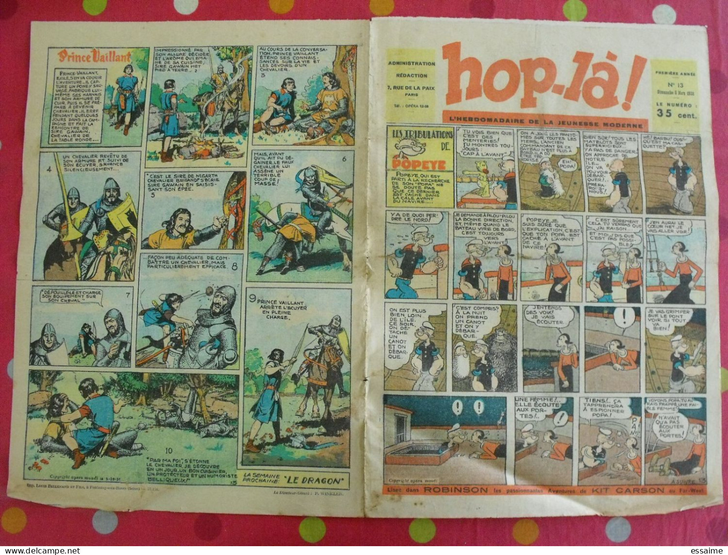 Hop-Là ! N° 13 De 1938. Popeye, Prince Vaillant (Foster), Mandrake, Marc Orian, Diane, Patrouille Aigles. à Redécouvrir - Other & Unclassified