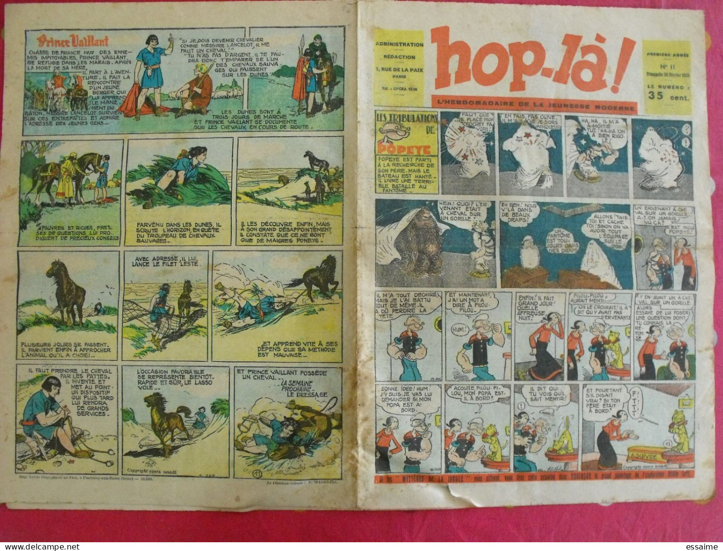 Hop-Là ! N° 11 De 1938. Popeye, Prince Vaillant (Foster), Mandrake, Marc Orian, Diane, Patrouille Aigles. à Redécouvrir - Altri & Non Classificati