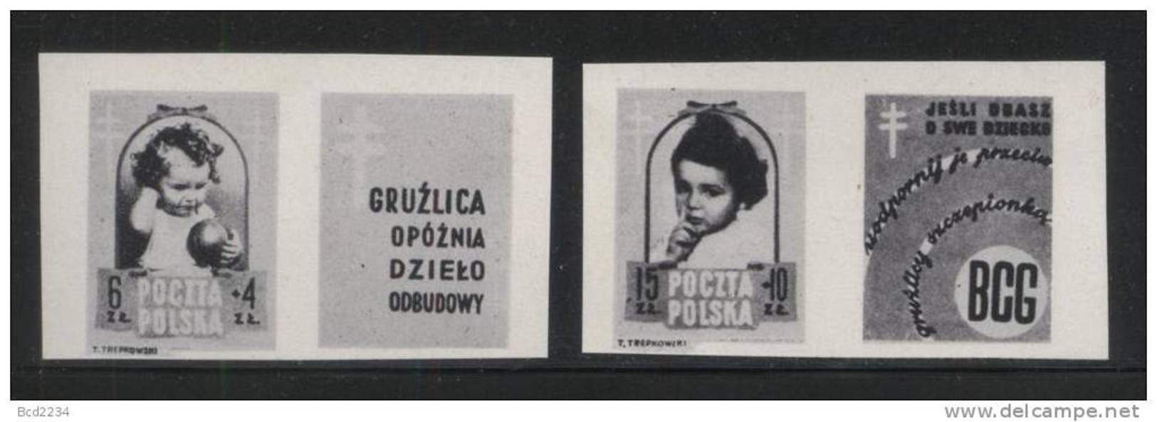 POLAND 1948 FIGHT AGAINST TB TUBERCULOSIS BLACK PRINTS MNH Disease Health Children Medicine - Ensayos & Reimpresiones