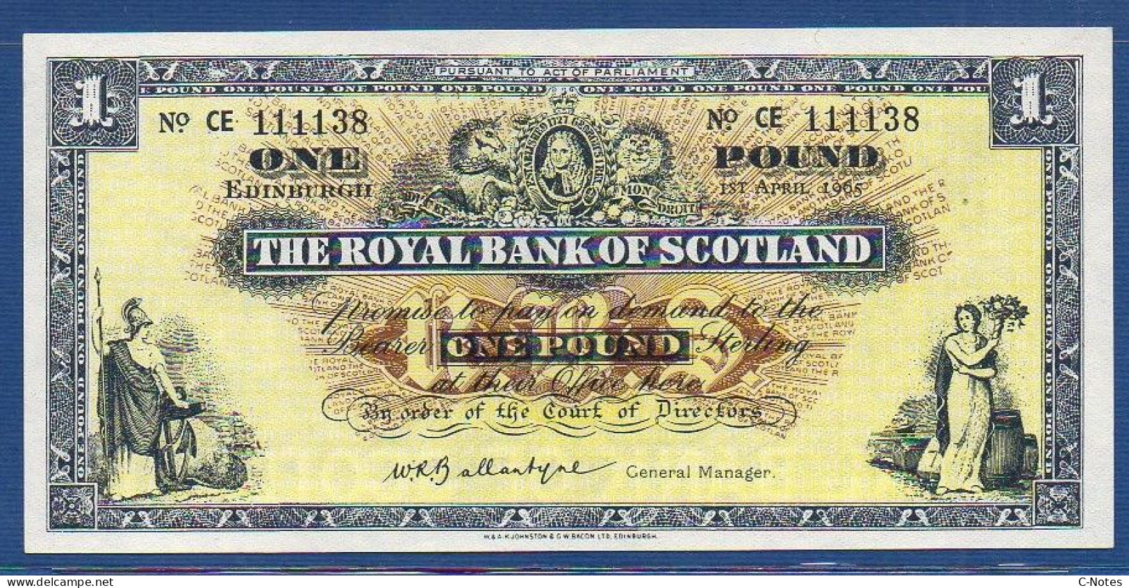 SCOTLAND - P.325a – 1 POUND 01.04.1965 UNC, S/n CE111138 Signature: Ballantyne - 1 Pound