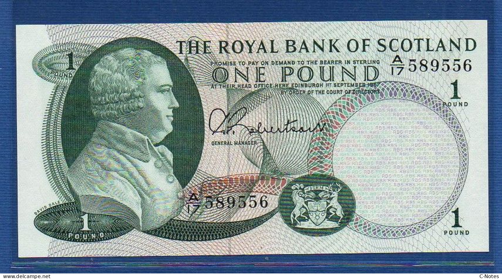 SCOTLAND - P.327 – 1 POUND 1967 UNC, S/n A/17 589556  "David Dale" Issue - 1 Pond