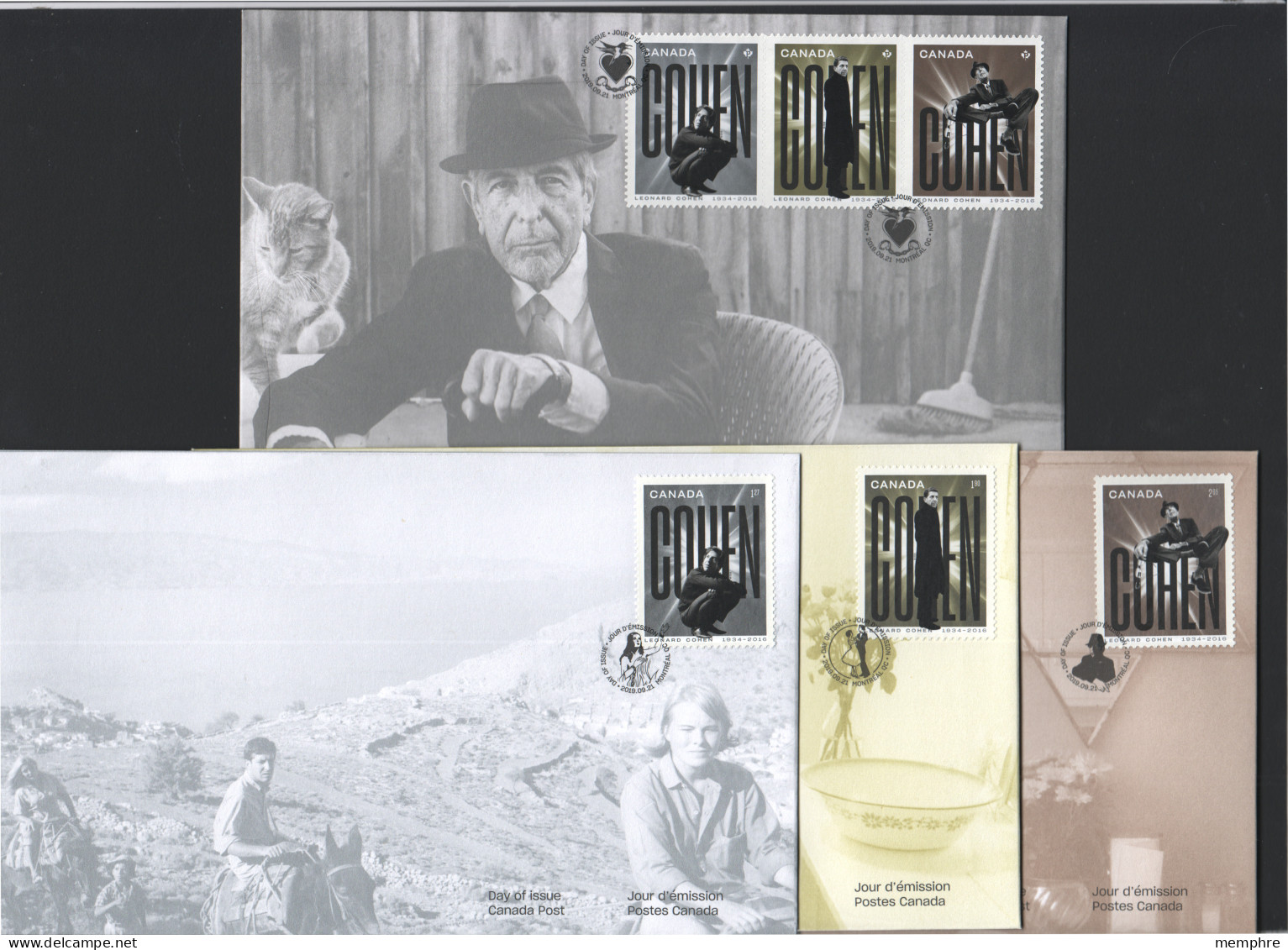 2019  Leonard Cohen  3 Stamps From Pane And 3 Together From Booklet On 4 FDCs  Sc 3195-8 - 2011-...