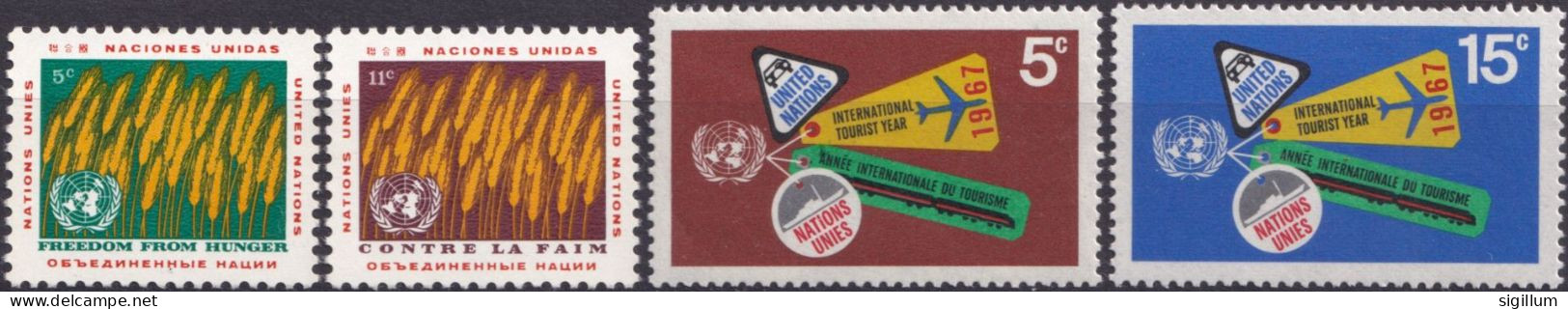 ONU NAZIONI UNITE NEW YORK 1963/67 LOTTA CONTRO LA FAME + ANNO DEL TURISMO- 2 SERIE COMPLETE NUOVE MNH** - Unused Stamps