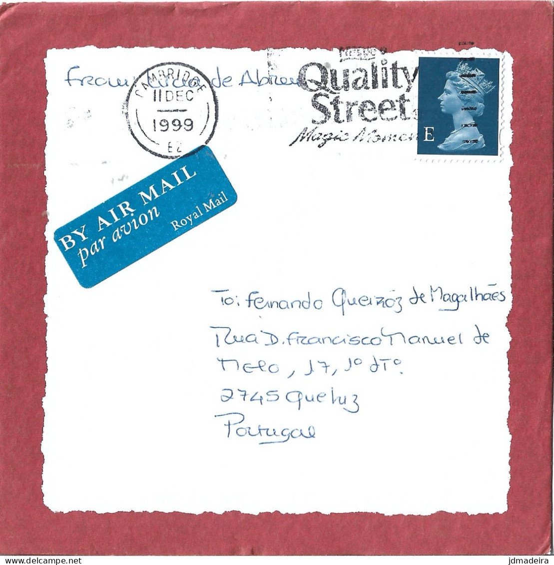 UK Cover To Portugal QUALITY STREET Cancel - Covers & Documents