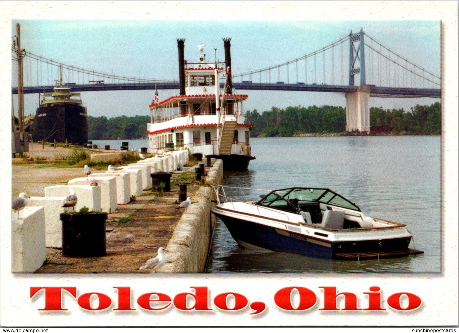 Ohio Toledo Anthony Wayne Bridge Spanning The Maumee River And Freighter SS Willis B Boyer - Toledo