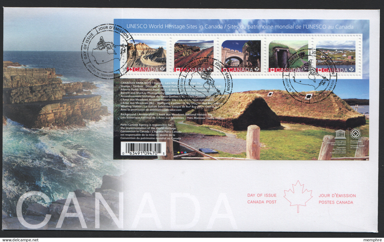 2017  UNESCO World Heritage Sites In Canada  Souvenir Sheet Of 5 Different Sc 2963 - 2011-...