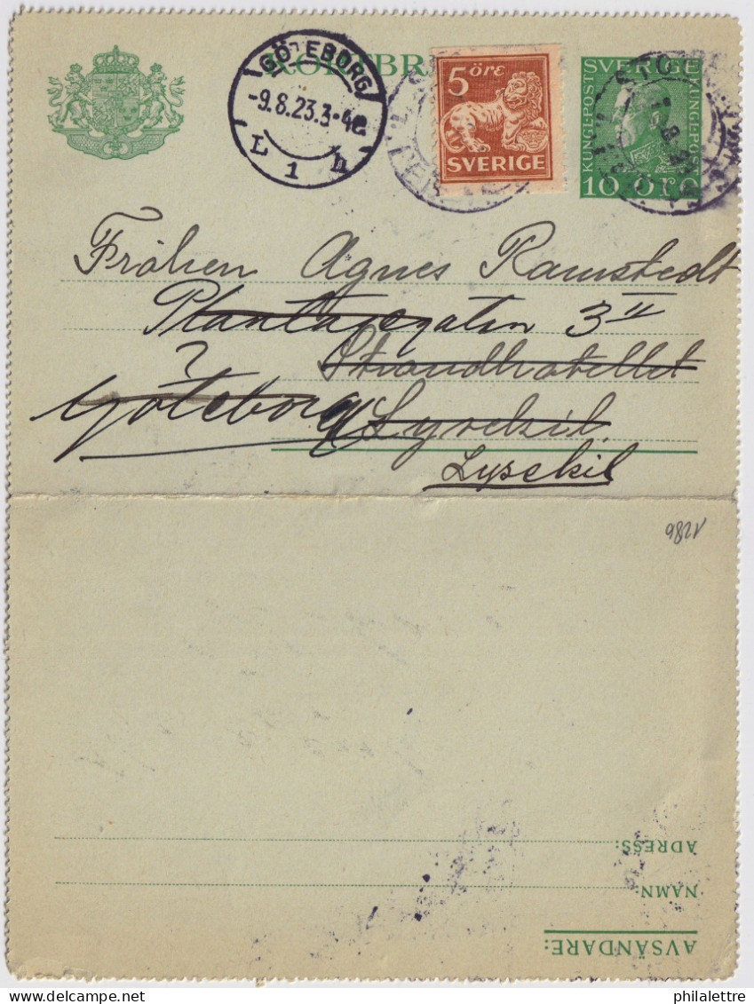 SWEDEN - 1923 Letter-Card Mi.K22 Uprated Facit F142A From Stockholm To Lysekil (re-directed To Göteborg & Back) - Brieven En Documenten