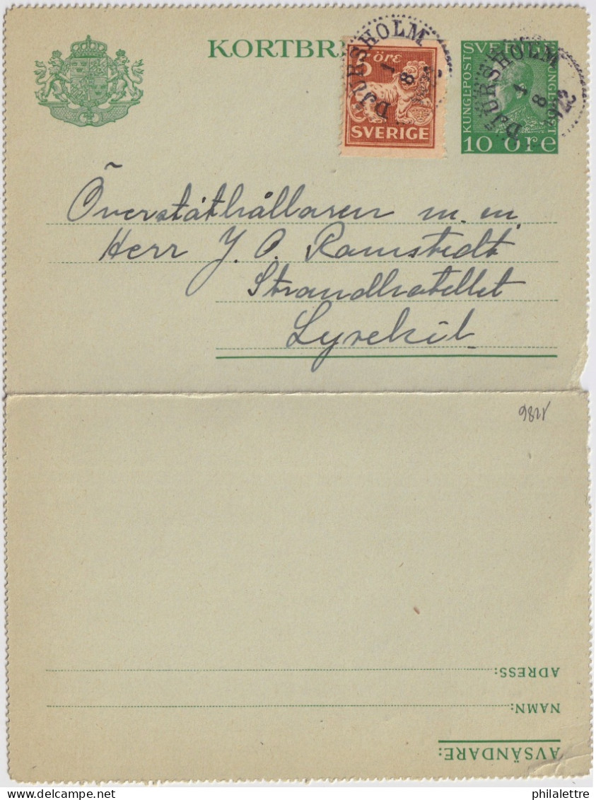 SWEDEN - 1923 DJURSHOLM Date Stamp On Letter-Card Mi.K22 Uprated Facit F142A To Lysekil - Briefe U. Dokumente