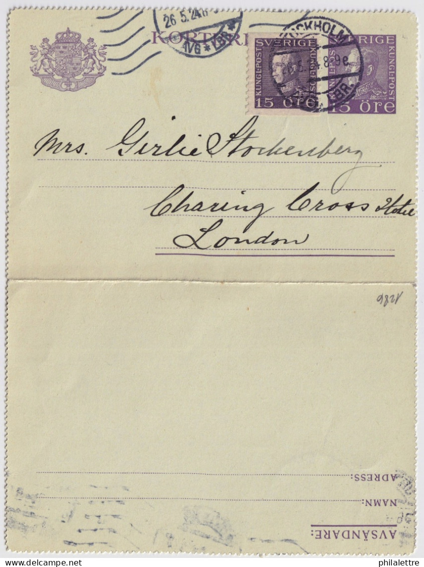 SWEDEN - 1925 Letter-Card Mi.K23c Uprated Facit F175Aa From Stockholm To LONDON (c) - Covers & Documents