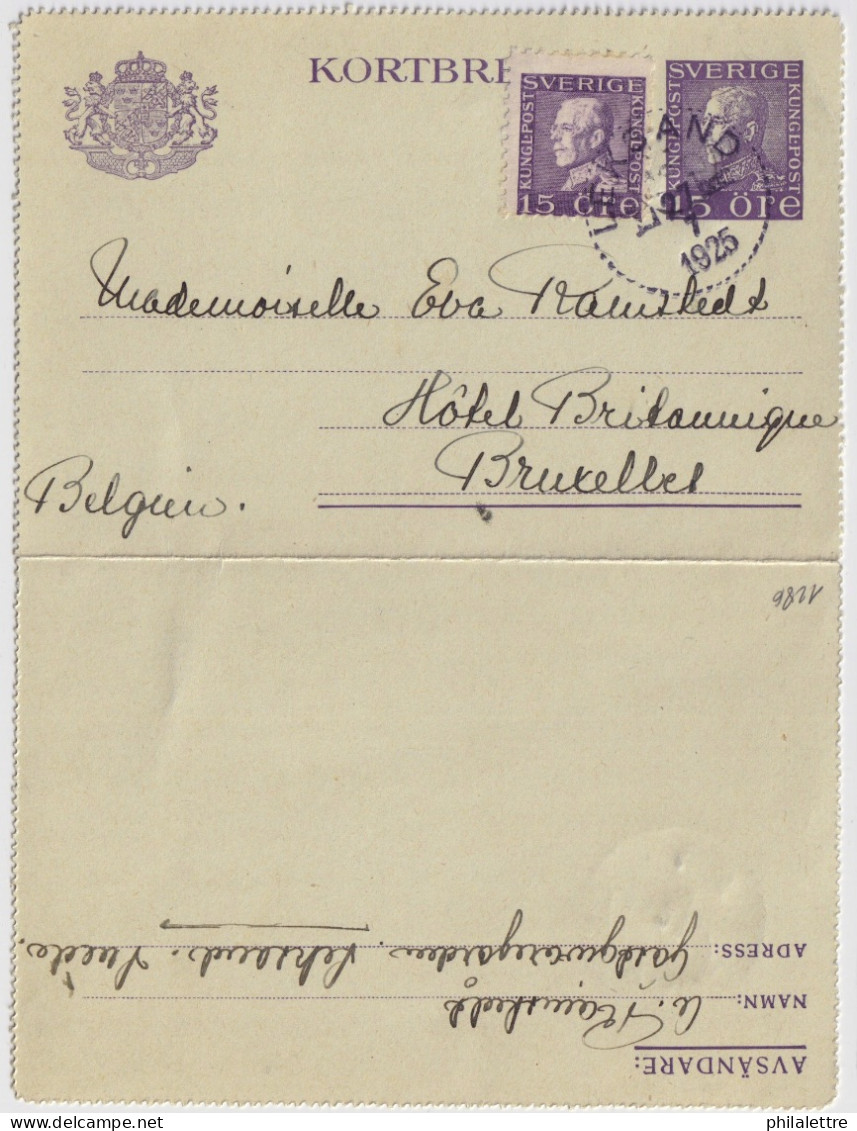 SWEDEN - 1925 Letter-Card Mi.K23c Uprated Facit F175Ca From LEKSAND To BRUSSELS, Belgium - Covers & Documents