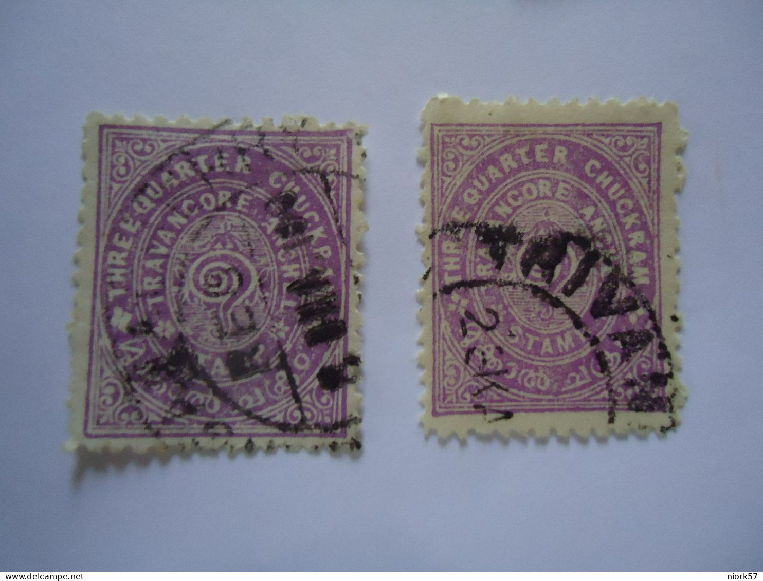 TRAVANCORE INDIA STATES  USED   STAMPS  2  WITH POSTMARK - Travancore