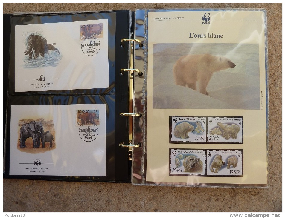 ALBUM CLASSEUR WWF CONTENANT 6 ANIMAUX DANS FEUILLET + TIMBRES NEUFS + PHOTOS + ENV 1ER JOUR TOUT EST SCANNE