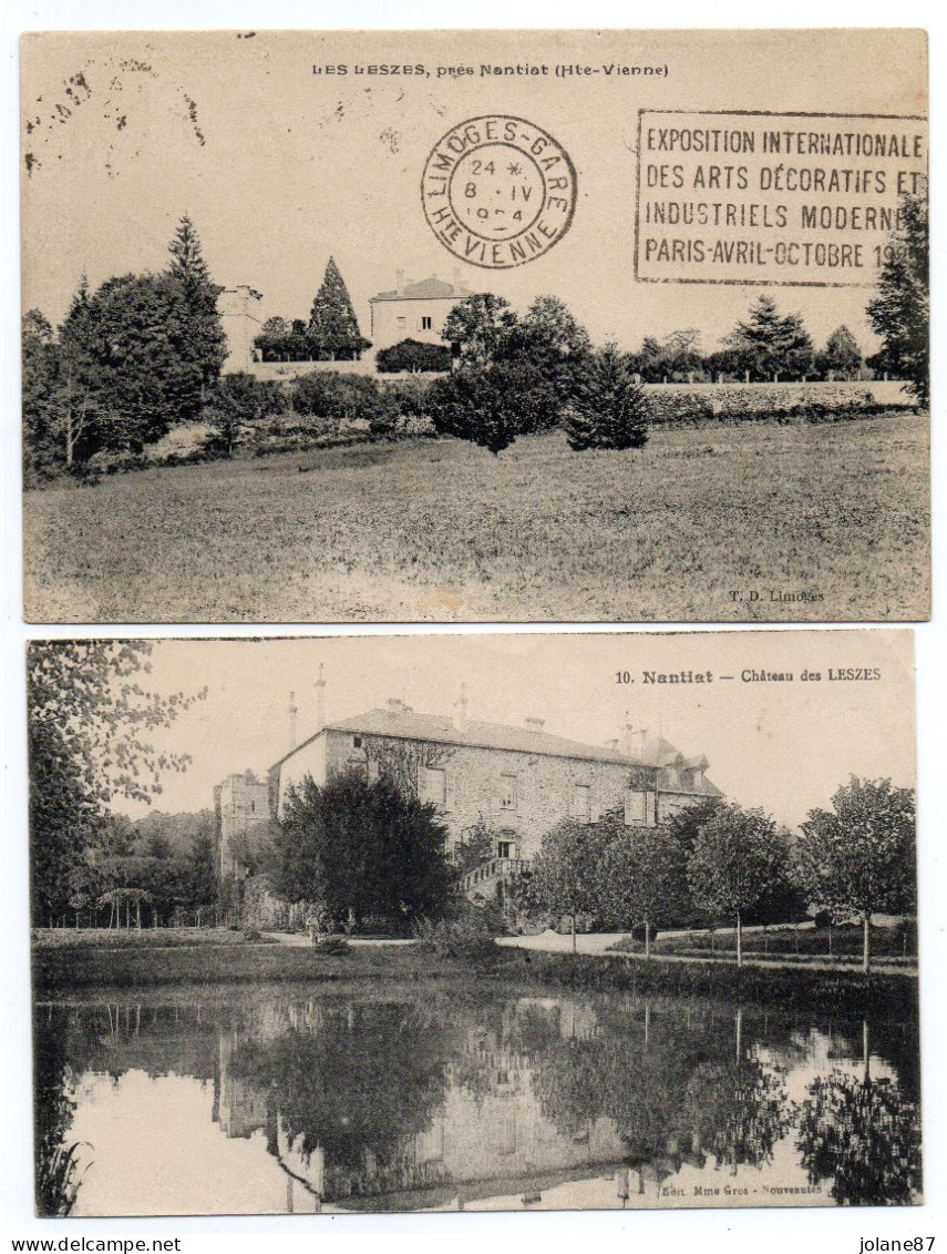 2 CPA    87    NANTIAT    -        CHATEAU DES LESZES   1924 ET   1916 - Nantiat