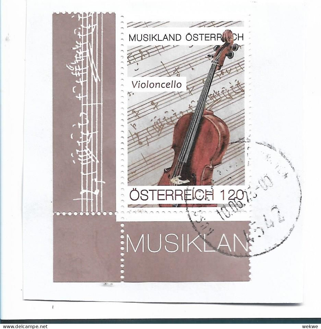 ÖSTERREICH 011 / Fragment Mit Violincello, 2023, Eckrand O - Oblitérés