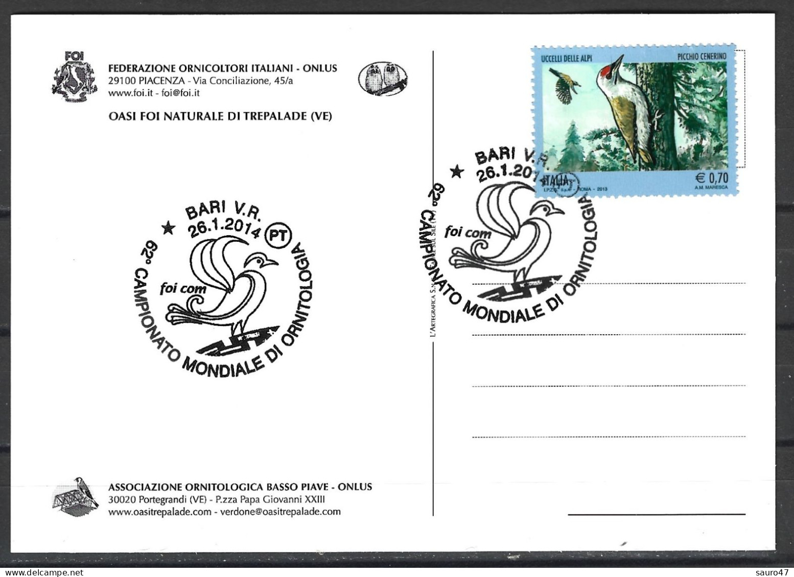 N158  - 26/01/2014 Bari  - Campionato Mondiale Di Ornitologia - Annullo - Mechanical Postmarks (Advertisement)