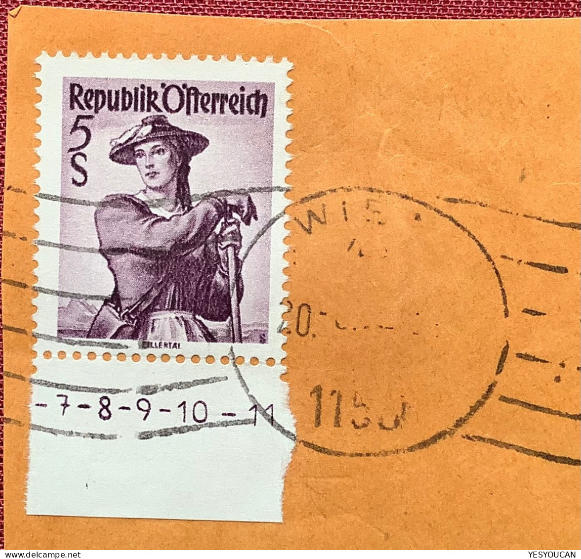 1948-1958 Seltene SYMBOLZAHLEN Auf Randstück ANK 1071a 5 S Volkstrachten Gestempelt (Österreich Austria - Used Stamps