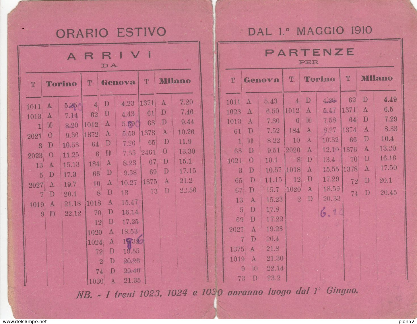 13006-ORARIO ESTIVO-FERROVIE DELLO STATO-ARRIVI E PARTENZE-STAZIONE DI NOVI LIGURE-1910 - Europa