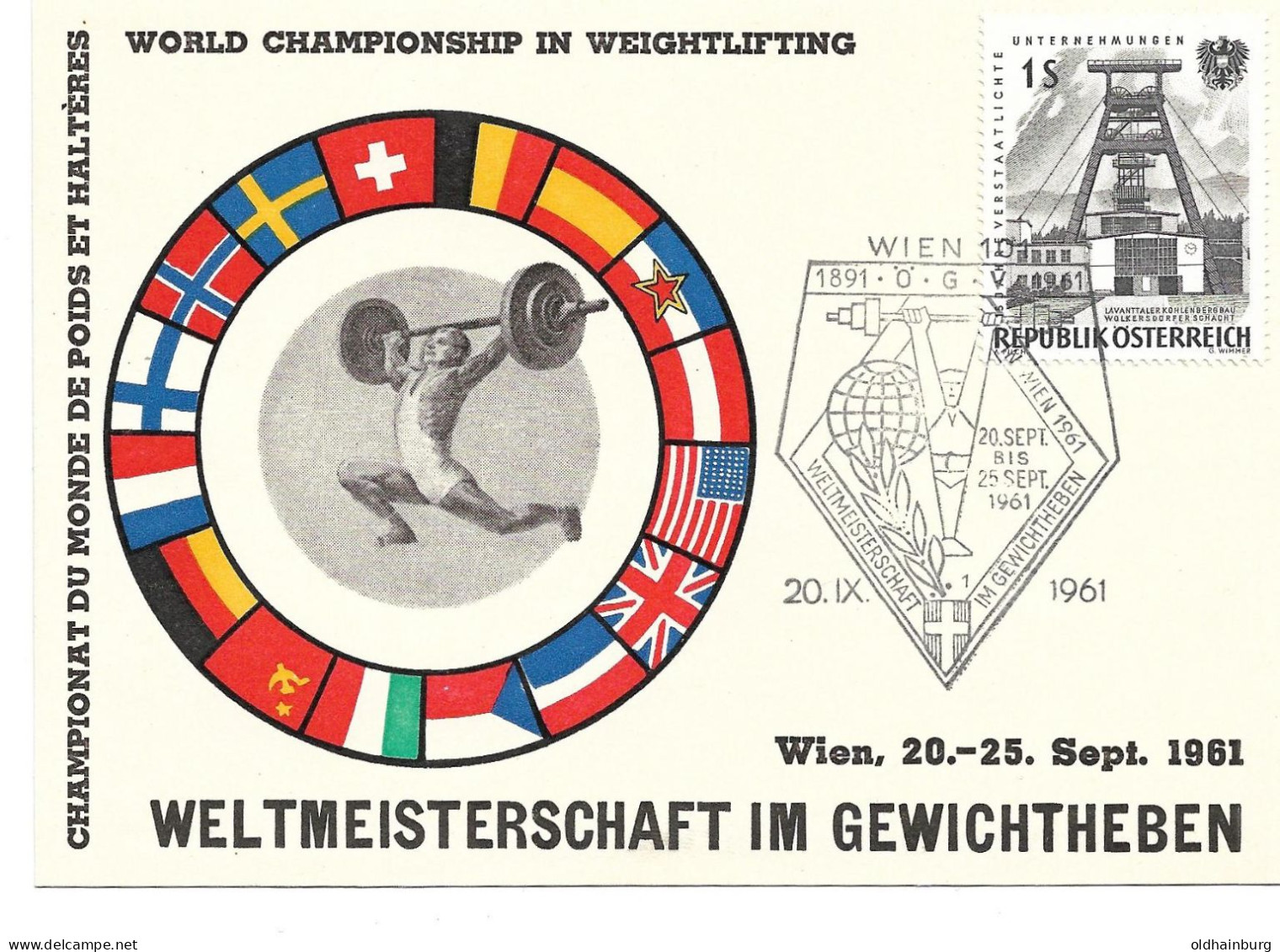 2246c: Österreich 1961, WM Im Gewichtheben, Sonderstempelbeleg - Gewichtheben