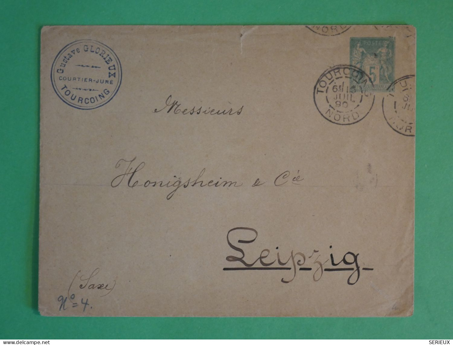 BW10 FRANCE  BELLE LETTRE  1890  TOURCOING   A  LEIPZIG GERMANY +AFF. INTERESSANT++    + - Sonstige & Ohne Zuordnung