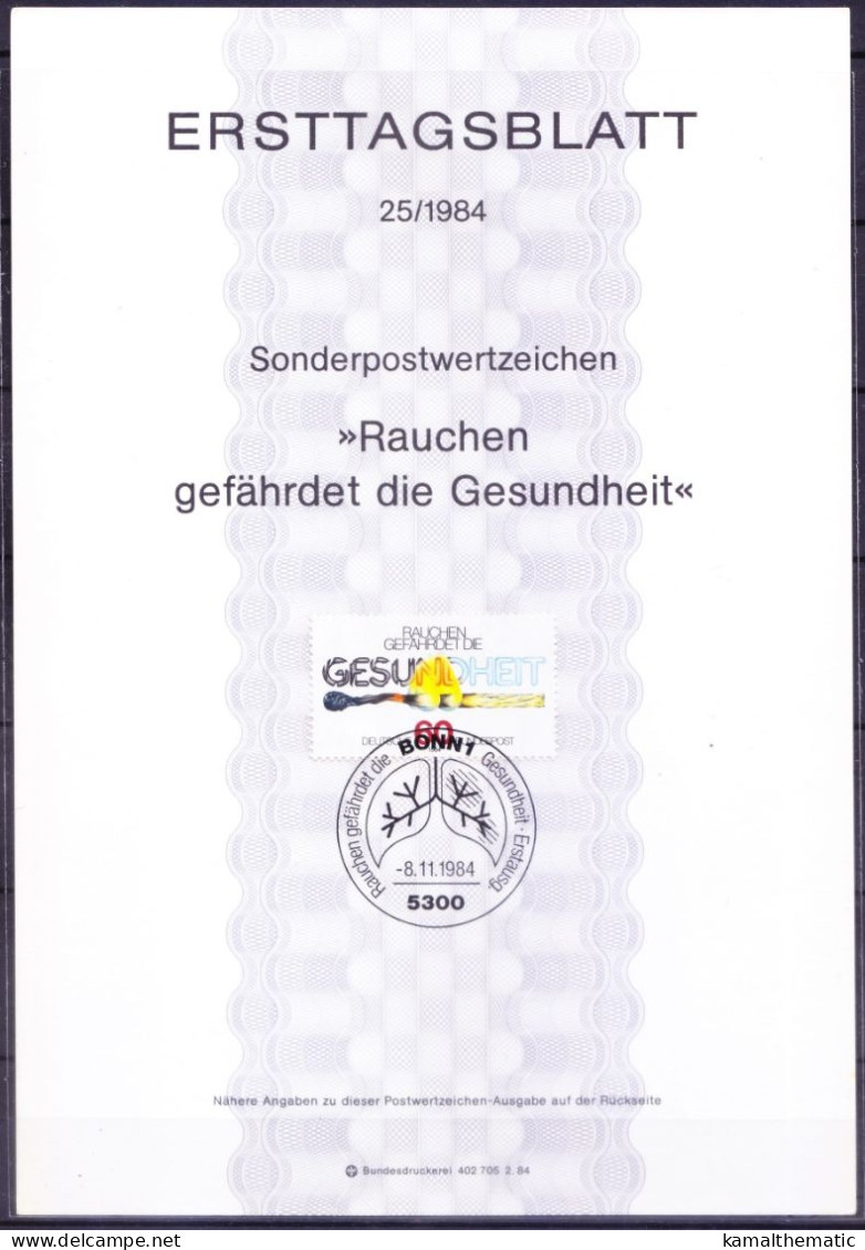 Germany, Federal Republic 1984 FDS, ETB, Tobacco Smoking - Drogen