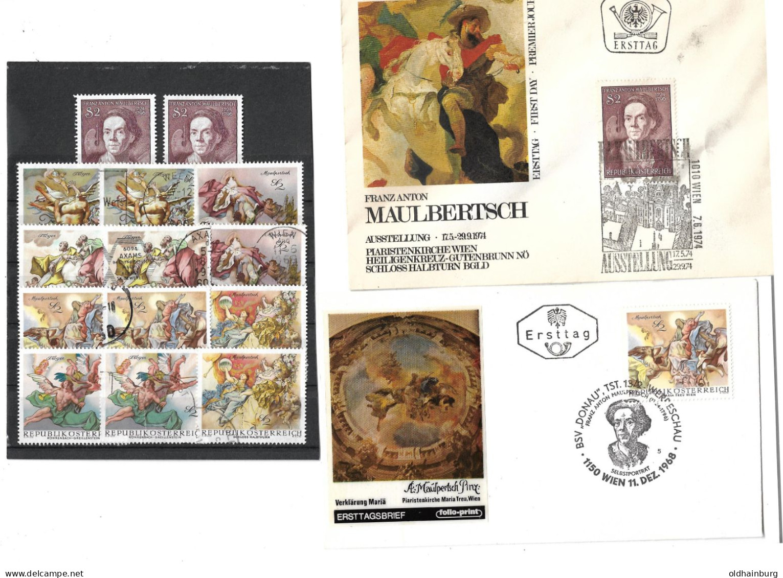 2246i: Fresken Anton Maulbertsch, Piaristenkirche Maria Treu, Briefmarken Zum Thema, Österreich 1968 Und 1974 **/o - Cuadros